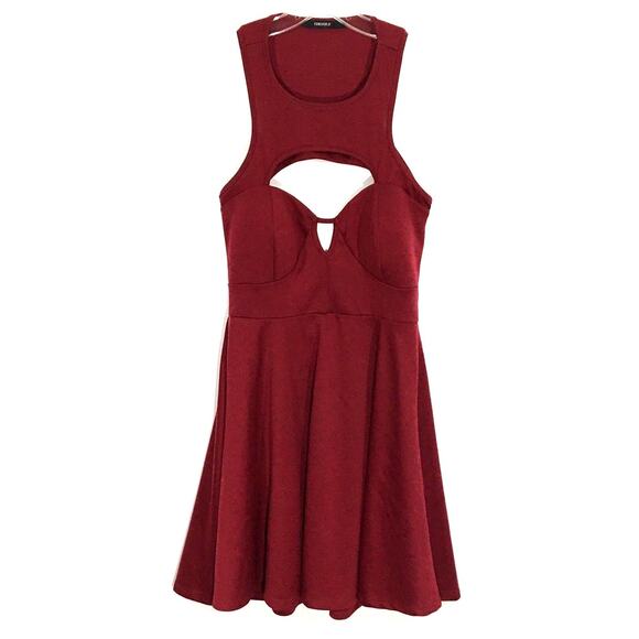 Forever 21 Red Mini Dress M Y2K Cut Out Skater Baby Doll Fairy Picnic Stretch - Picture 1 of 6